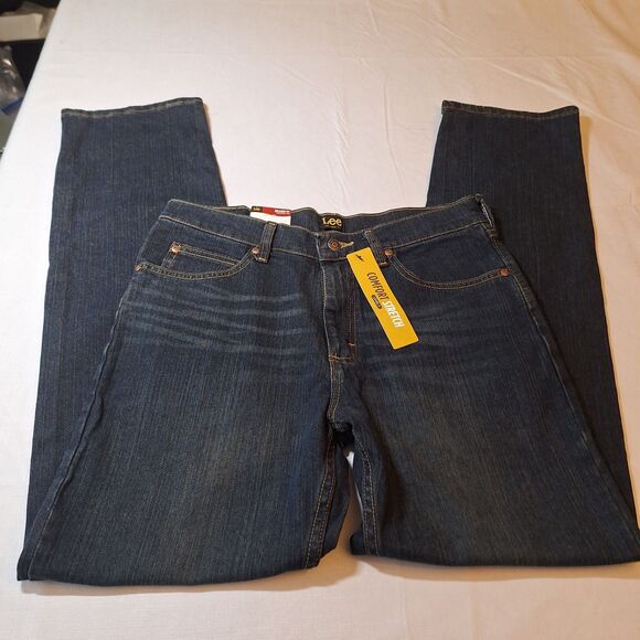 Lee Dark Acid Wash Inferno Relaxed Straight Leg Jeans Comfort Stretch Size 30x32 - Picture 9 of 13